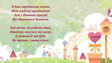 Картка з привітанням на день народження онучки українською мовою.