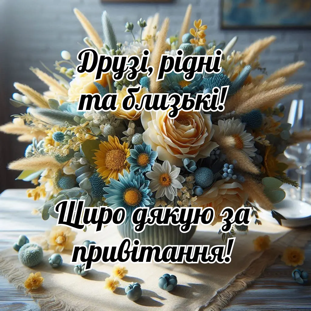 Квіти з українським текстом подяки за привітання