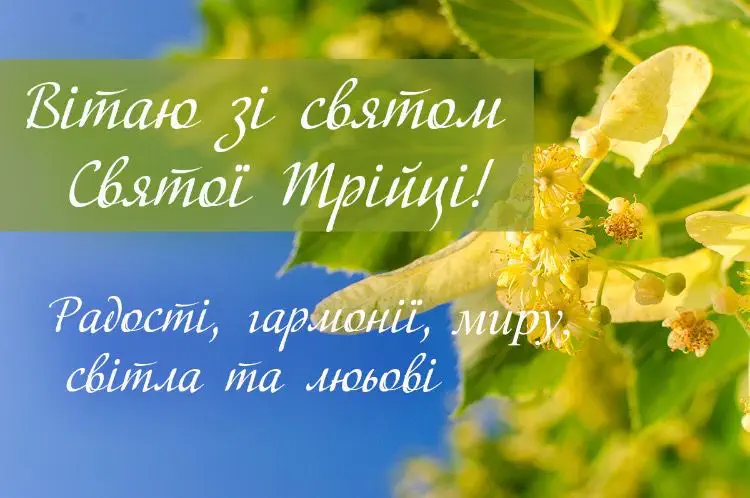 Квіти троянди та привітання зі святом Трійці українською мовою.